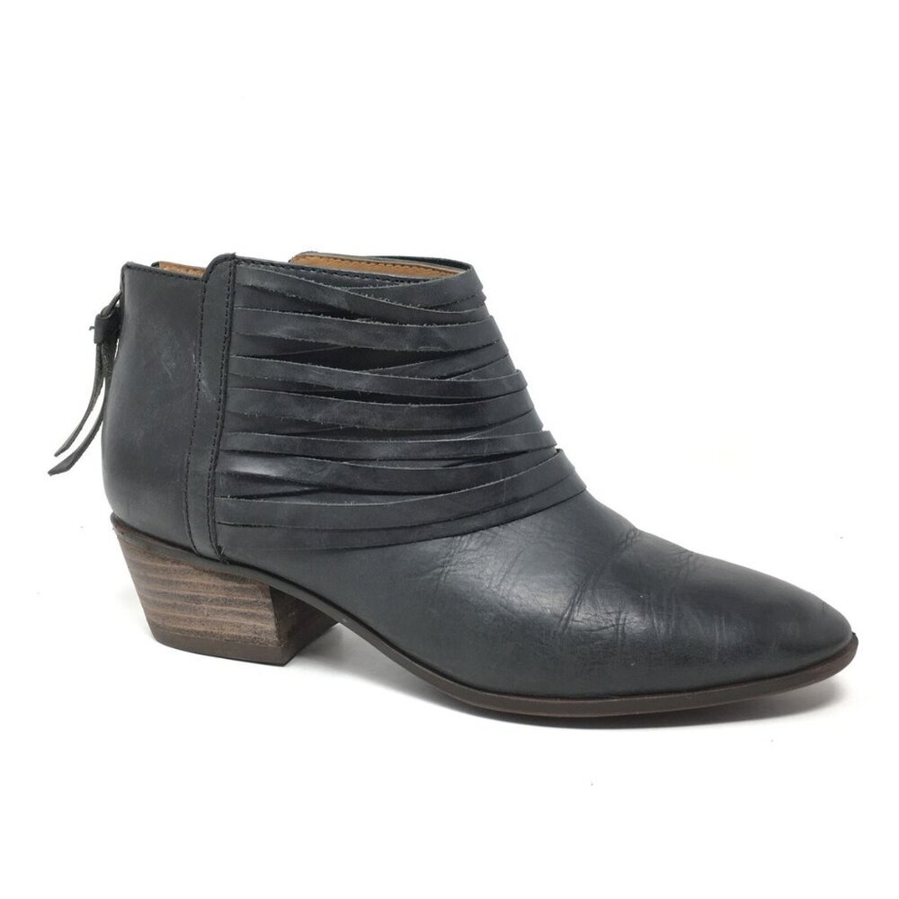 Clarks navy Leather Ankle Bootie with Layered Strap Detail